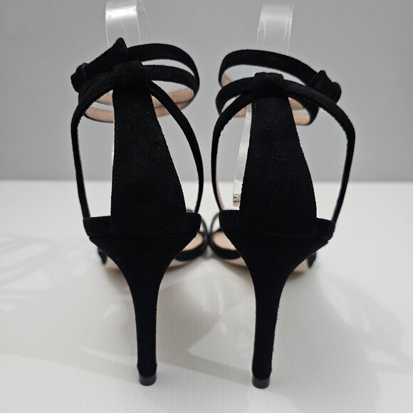 NEW Stuart Weitzman Lexie Sandal Heel Wraparound Ankle Black Suede Size 9.5 - Picture 9 of 14